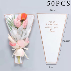 50pcs Single Flower Packaging Bouquet Packaging Bag Transparent Waterproof High-Quality Rose Packaging Bag