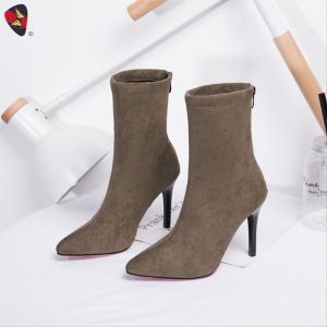Katerina Fashion Korean Mid-Calf Zipper Boots Shoes Heeled Stiletto For Women #K-50