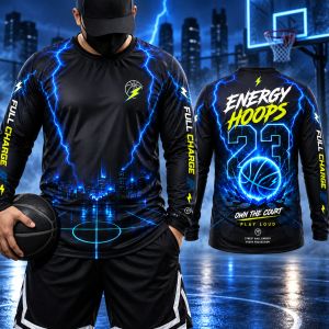 Mens Energy Hoops Basketball Graphic Long Sleeve Sports Jersey LA049