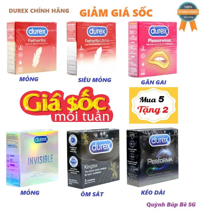Bao Cao Su Durex  Đủ Các Loại Gồm: #invisible, #Performa, #Pleasuremax, #Kingtex, #Fetherlite