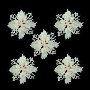 【Free Shipping】5Pcs จี้ประดับต้นคริสต์มาสประดับผงดอกไม้แบบใหม่2023ดอกไม้เทียมเป็นประกายสำหรับตกแต่งบ้าน