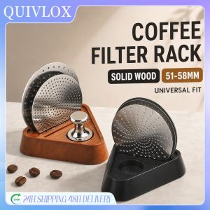 Coffee Portafilter Holder Wooden Stand 51 58mm Espresso Filter Basket Organizer Barista Tool Dapur Counter Storage