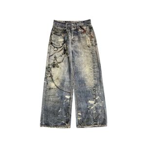 CHIC Streetwear Baggy Jeans for Men American Vintage 3D Painting Printed Washed Denim Pants Women Straight Wide Leg Trousers2026