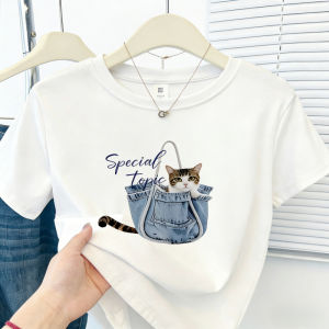 Benokic tshirt shirt oversize funny cartoon cat pattern tshirt men and women cotton material summer breathable .C