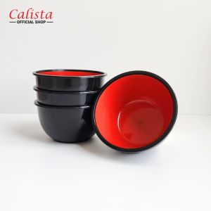Calista Mangkuk Ramen Size M Mangkok Plastik Mie Ramen Jepang 12PCS Plastik Melamin Hitam Merah Mangkuk Mie Ayam Wadah Makan Serbaguna