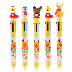 【Free Shipping】6 Colors Christmas Ballpoint Pen Cute Santa Claus Multicolor Marker Pen Kids Xmas Stationery Gift