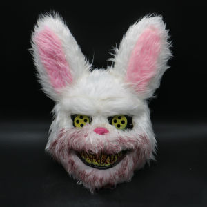 Cosplay Bloody Rabbit Plush Bunny Mask Decorative Festival Mask Bloody Bear Headgear Performance Prop Halloween Horror Mask