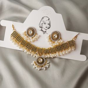 NOVELLEO Cổ điển Bộ trang sức nữ Làm thủ công Bông tai hình giọt nước Bộ trang sức retro Thanh lịch Mẫu rỗng Trang sức dân tộc Ấn Độ Phụ kiện cô dâu