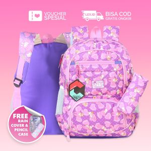 Ransel Anak Perempuan Korean Style Cahaya Melody Warna Pink Ungu Backpack Sekolah Cewek SD SMP Muat Laptop Buku Tema Buku Paket LKS  Bonus Tempat Pensil dan Raincover Bahan Tebal Awet Jahitan Kuat Tahan Lama