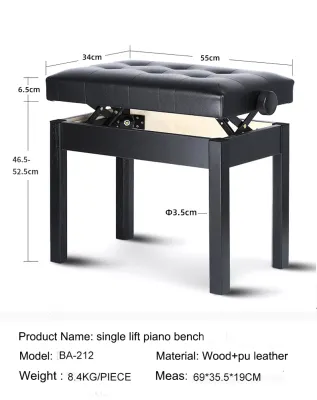 Mavies Piano Keyboard Chair Seat Bench Wood Frame Adjustable 46-56cm Height Stool PU Leather
