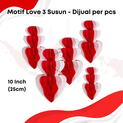 PARTYLUX - Lampion Merah Putih 17 Agustus Honeycomb Kertas Bintang Love Tawon / Hiasan Dekorasi Gantungan Dirgahayu HUT RI