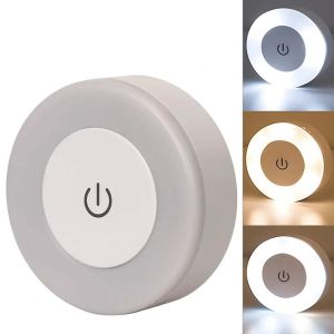 DAMONJ 3 Modes Night Lights USB Rechargeable Energy Saving LED Tap Light Practical Round Touch Sensor Lamps Bedroom
