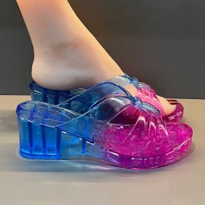 [Free Shipping] High-Quality Thick-Soled High-Heeled Chunky-Heeled Crystal Sandals New Summer Styles Odor-Resistant Jelly-Like Material Non-Slip Suitable For Outdoor Wear And Durable
