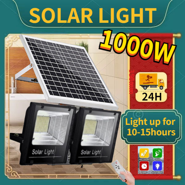 500W-1000W Solar outdoor light waterproof IP67 waterproof solar light lampu solar luar rumah automatik garden solar light outdoor lampu solar tahan 12-14jam