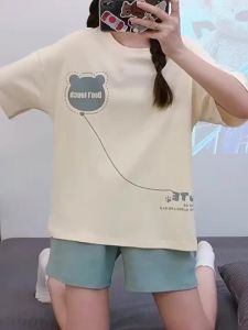 【Ship in 24H】睡衣女带胸垫甜美短袖短裤套装家居服薄款卡通大码宽松可外穿