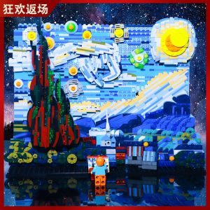 MOC Van Gogh Starry Sky Classic Creative World Famous Painting Series DIY Assembled Pixel Painting Building Blocks