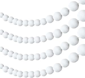 Christmas Felt Ball Garland White Pom Pom Garland Hanging Wool Felt Ball Garland for Christmas Party Wall Ceiling Door Tree Home Decoration (2 Pieces)