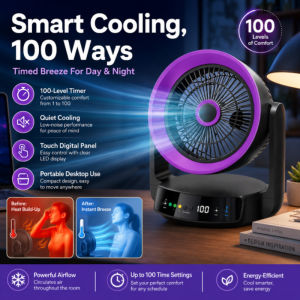 Desktop Circulating Fan 100 Speed Settings Timer Quiet Table Fan Strong Airflow Portable Cooling Fan for Home Office 12 Hour Timer 100 Level Speed Adjustable Desk Fan