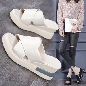 [Free Shipping] In-Stock Thick-Soled Wedge Sandals For Women New Summer Model Open-Back One-Strap Buckle High-Heeled Sandals