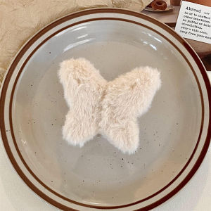 AVVET Jepit Rambut Slim Bulu Halus Motif Kupu - Kupu Jedai Wanita Bahan Bulu Lembut Jepitan Rambut Gaya Korean Style