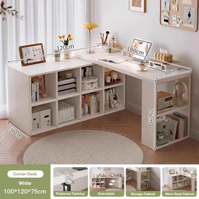 BMZAR Bàn làm việc góc chữ L Bàn học kèm kệ sách Bàn máy tủ sách thông minh tiết kiệm diện tích