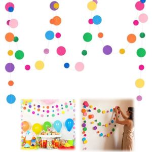 NOBLELUX Colorful Circle Garland Banner Round Dots Hanging Colorful Dot Garland Paper Hanging Paper Garland Birthday Party Decorations
