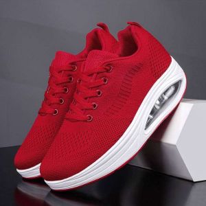 ใหม่!รองเท้าผ้าใบผู้หญิงเพื่อสุขภาพ Air cushion สีแดง งานถัก น้ำหนักเบา ใส่ออกกำลังกาย ใส่เที่ยว ยืนนานสบาย ไซส์36-41