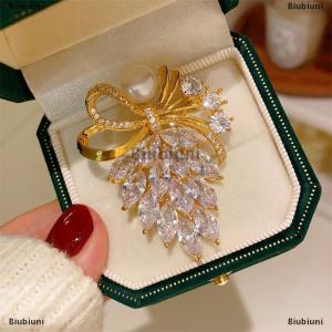 [COD] Biubiuni Thời trang Rhinestone pha lê Bow ngọc trai trâm cài phụ nữ quần áo áo trang sức accessries Quà Tặng