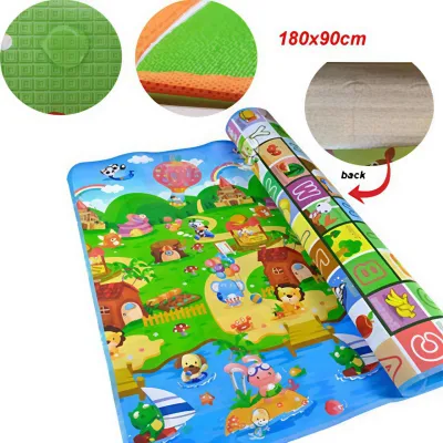 (COD) Foldable Baby play mat crawing pad carpet toddler double-sided pattern thick foam family size 180x200 Floormat banig sleeping mat