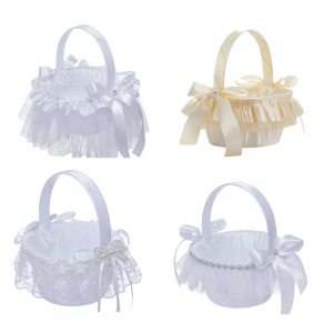 Decorative Wedding Ceremony Basket Premium Fabric Construction With Bows Accents Ideal For Bridal Party Use
