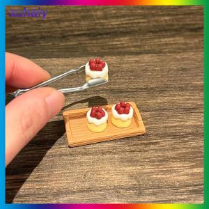 xuhaiy 1:12 Dollhouse Miniature Strawberry Cake Tray Bread Clip Model Set Dollhouse Scene Decor Accessories Toys