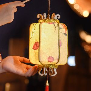 BLISSFUL Handheld Mid-Autumn Festival Retro Lantern Glowing with Tassel Portable Lantern Romantic Wood Framework Kindergarten Lantern Material Kit Lantern Festival