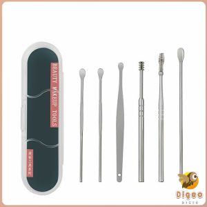Digeo 6pcs/set Portable Stainless Steel Ear Cleaning Brush Wax Remover Curette Ear Cleaner