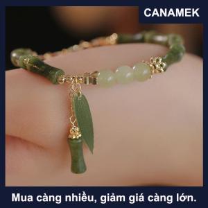 【CANAMEK】 Trung Quốc Phong Cách Retro Màu Xanh Lá Cây Tre Doanh Đính Cườm Vòng Đeo Tay Cho Phụ Nữ Của Thời Trang Đơn Giản Quyến Rũ Hợp Kim Lá Vòng Đeo Tay Đồ Trang Sức Quà Tặng