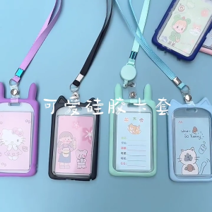 Cartoon Silicone Cover Cat Ear Holder Vertical with Lanyard Neck Strap Perfect for Cat Lovers