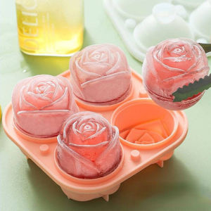 3D Rose Ice Tray Food Grade Silicone Frozen Ice Cube Mold Kitchen 2.5 Inch Small Ice Cube Trays Make 4 Grids Cute Flower Ice Ball Maker