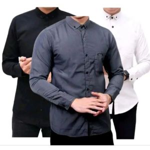 promo paket 3pisc kemeja pria lengan panjang bahan katun kemeja dewasa