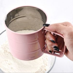 QTNJVE Hand Press Semi-Automatic Flour Strainer Manual Wire Fine Mesh Cake Baking Colander Multi-function Smooth Handheld Food Filter tail Tools