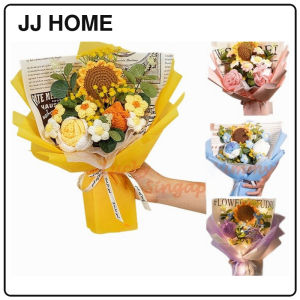 【JJ HOME】Charming Sunflower Crochet Bouquet Wedding House Warming Graduation Handcrafted Flower Bouquet