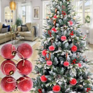 JOEYTH 6pcs 6/8cm Christmas Ball Waterproof Plastic Frost Ball Festive Atmosphere Decoration Shatterproof Christmas Tree Pendant Xmas