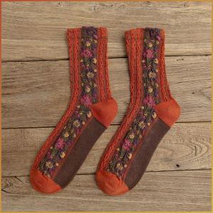 Socks Exercise Exquisite Embroidery Thick Stockings Flowers Non-slip Keep Warm Mid-calf Socks 靜脈曲張水腫護理襪 袜子