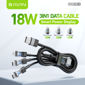 BAVIN CB319 60W PD Fast Charging 3-in-1 Nylon Braided Data Cable Compatible for iPh & Android (Supports 17 Series)