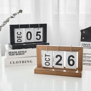 Nordic Style Calendar Natural Wooden Office Home Bedroom Decor Page-Turning Calendar