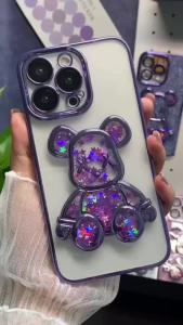 AUOVIEE Quicksand Glitter Bear Phone Case for iPhone 14 Pro Max X Xs Max X 7 8 Plus Luxury Cute Plating Cases for iPhone 11 12 13 ProMax