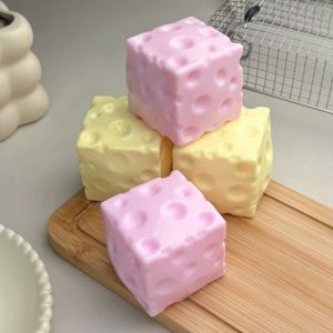 Juviaal squishy toy 捏捏乐 slow rising squishy 5cm Cheese Squeezed Cube Crunchy Sound Effects Crackling Cheese Pinch Kids Toy Hand Relax TPR Fidget Toy Office Desk Toy