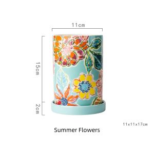 OMK American Style Hand Painted Ceramic Drainer Chopstick Organiser Kitchenware storage bucket Cookware Storage Bucket Spoon & Spatula Storage Basket