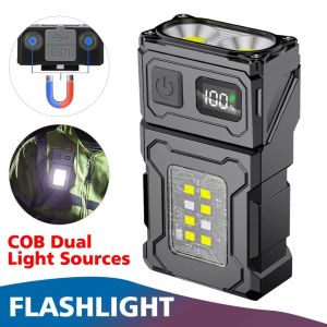 HPVDBP USB ชาร์จได้ พวงกุญแจไฟฉายไฟฉาย แอลอีดี สว่างมากๆ ไฟทำงานแบบพกพา มัลติฟังก์ชั่ กันน้ำกันน้ำได้ ไฟคลิปหมวก ตั้งแคมป์เดินป่า