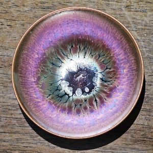 C34 Authentic Tenmoku Jian Zhan 建盏 Thin Tea Cup By Chen Lan Hua 陈兰华. Pink Rainbow Design