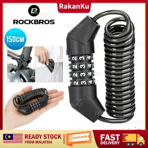 RakanKu Malaysia ORIGINAL ROCKBROS Bike Anti-Theft Locks Bike Lock Bicycle Lock Basikal Lock Cycling Bike Helmet Lock 4 Digit Code Lock 150cm Kunci Basikal 脚车锁