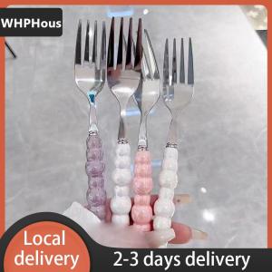 [COD] WHPHous Ship within 24 hours Pearl Handle Fork For Dessert Household Steak Stainless Steel Fork Salad Fork Dessert Pasta Fork Kitchen Accessories Gadgets